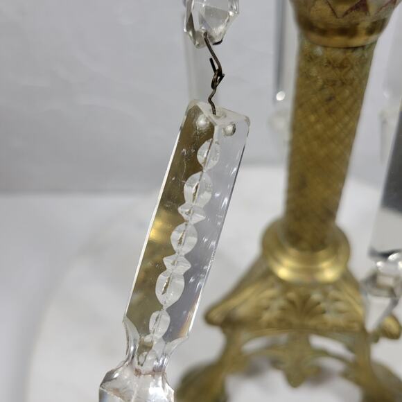 Antique Brass Candlesticks 11" Gold Candle Holder Crystal Prisms Ornate Art Deco - Picture 8 of 16